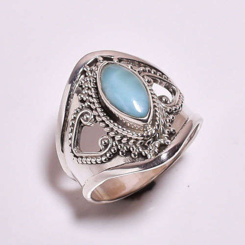 Natural Larimar Solid 925 Sterling Silver Ring Size US 6