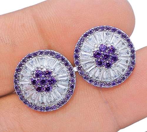 2CT Amethyst & White Topaz 925 Sterling Silver Earrings