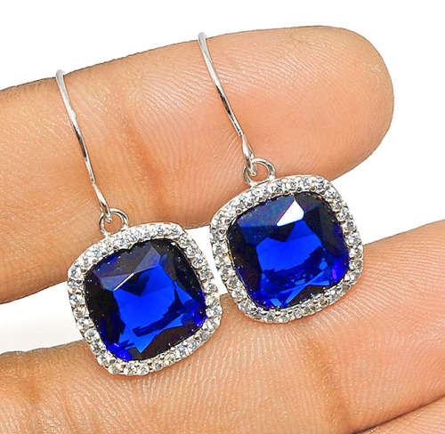 Blue Sapphire & Topaz 925 Solid Sterling Silver Earrings