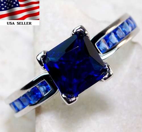 3CT Blue Sapphire 925 Solid Genuine Sterling Silver Ring  Sz 6