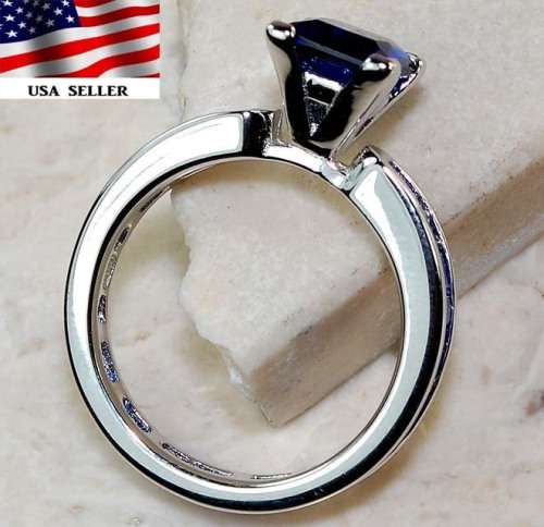 3CT Blue Sapphire 925 Solid Genuine Sterling Silver Ring  Sz 6