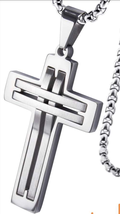 Solid Stainless Steel Cross Pendant & 4mm 56cm Cuban Link Chain Plus Free Giftbox