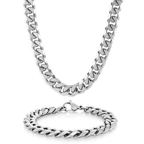 NEVER FADE 5mm Unisex  Titanium Stainless Steel  Cuban Link Chain Necklace & Bracelet Set