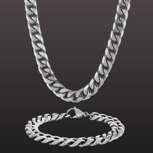 NEVER FADE 5mm Unisex  Titanium Stainless Steel  Cuban Link Chain Necklace & Bracelet Set