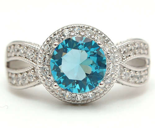 3CT Aquamarine & Topaz 925 Solid Sterling Silver Ring  Sz 6