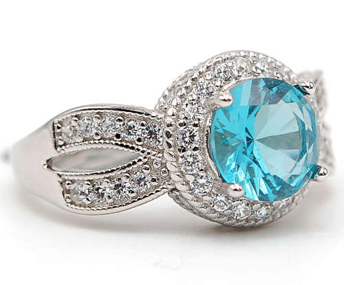 3CT Aquamarine & Topaz 925 Solid Sterling Silver Ring  Sz 6