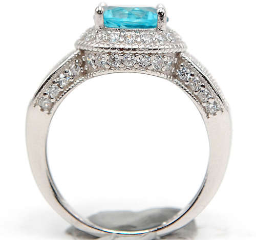 3CT Aquamarine & Topaz 925 Solid Sterling Silver Ring  Sz 6