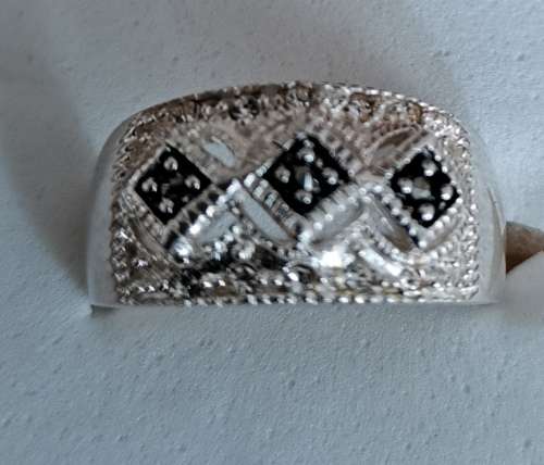 Gorgeous Marcasite & CZ Solid 925 Sterling Silver Ring  Sz 8