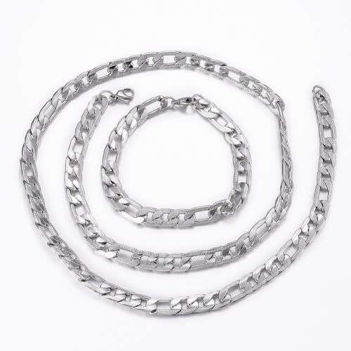 NEVER FADE 6mm Unisex  Titanium Stainless Steel  Figaro Link Chain Necklace & Bracelet Set
