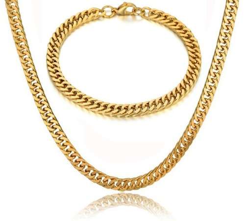 7mm  Stainless Steel Gold Filled Unisex Cuban Link Chain Necklace & Bracelet Set