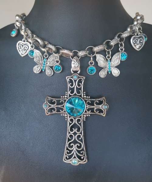 Lovely Turquoise Cross Pendants Charms  Chain Necklace