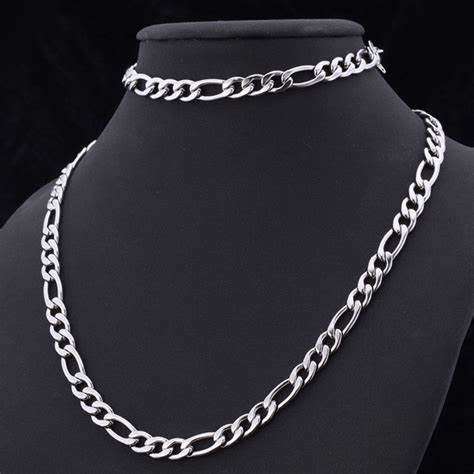NEVER FADE 6mm Unisex  Titanium Stainless Steel  Figaro Link Chain Necklace & Bracelet Set