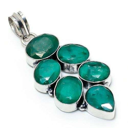 Skota Emerald Gemstone Handmade 925 Sterling Silver  Pendant 2.36`
