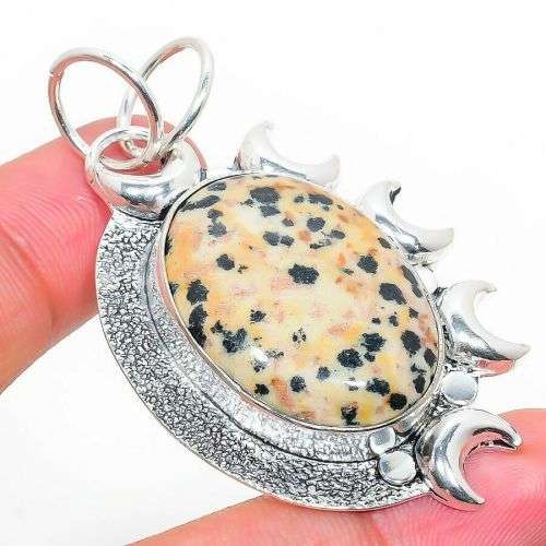Dalmation Jasper Gemstone 925 Silver Pendant 2.17`