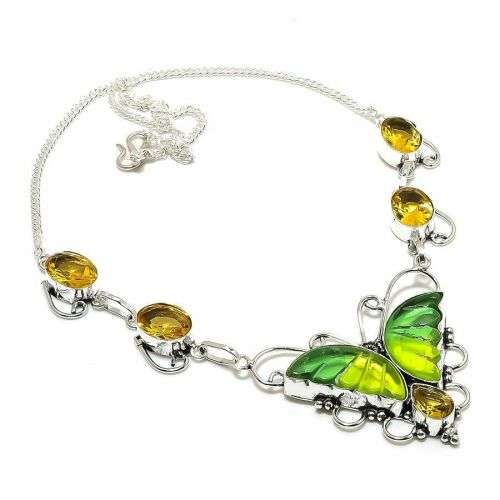 Bi-Color Tourmaline, Citrine 925 Silver Necklace 18`  (46cm)