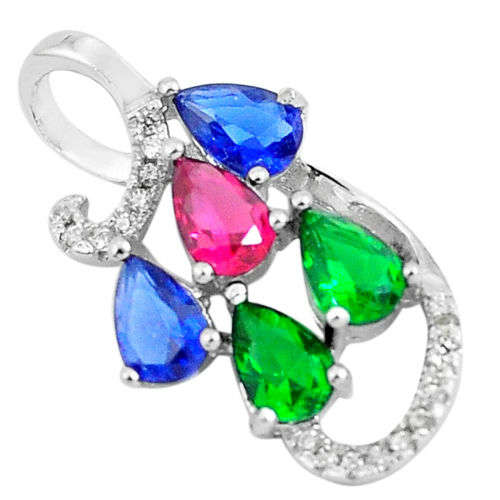 925 Silver 4.29cts Red Ruby (lab) White Topaz Pendant