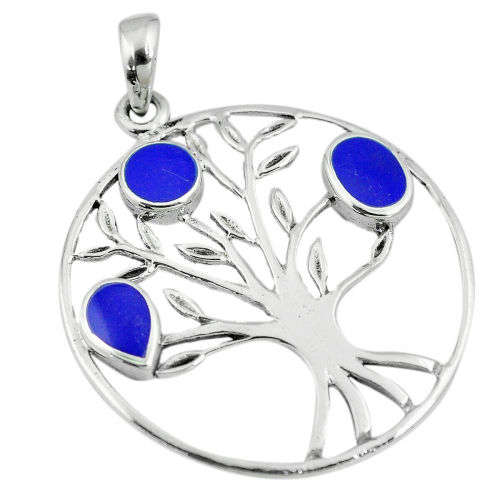 3.69gms Lapis Lazuli Enamel 925 Silver Tree Of Life Pendant