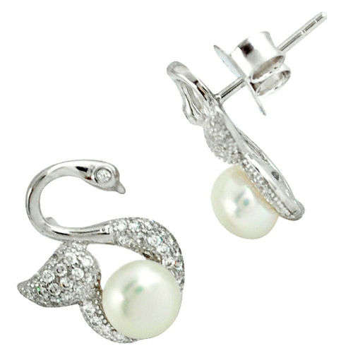 Natural Pearl Round Topaz 925 Sterling Silver Stud Earring