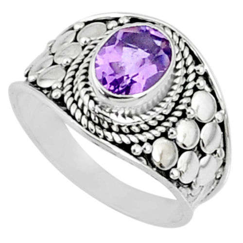 2.11cts Natural Purple Amethyst 925 Silver Solitaire Ring Size 7.5