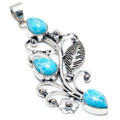 Larimar Gemstone Handmade 925 Silver Pendant 3.55`