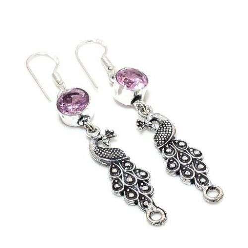 Pink Kunzite Gemstone Handmade 925 Sterling Silver Jewelry Earring 2.36 `