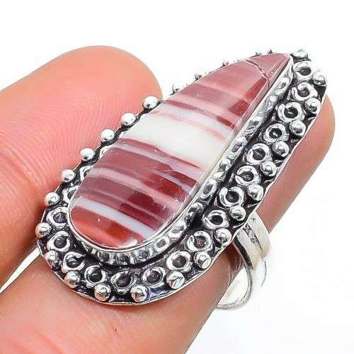 Red Snakeskin Gemstone Handmade 925 Silver Plated Jewelry Ring Size 7.5