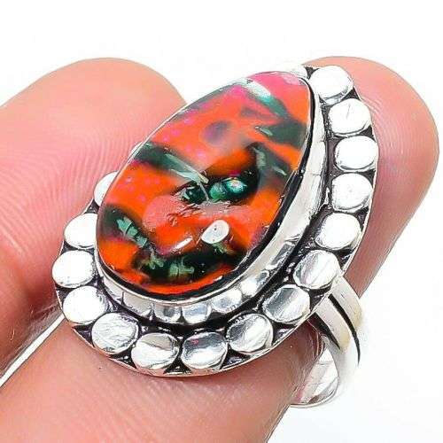 Red Snakeskin Gemstone Handmade 925  Silver  Ring Size 7