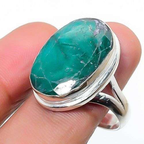 Emerald Gemstone Handmade 925 Silver Ring Size 8.5