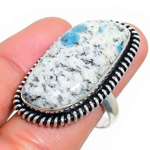 K2 Blue Azurite Gemstone Handmade 925 Silver Ring Size 8