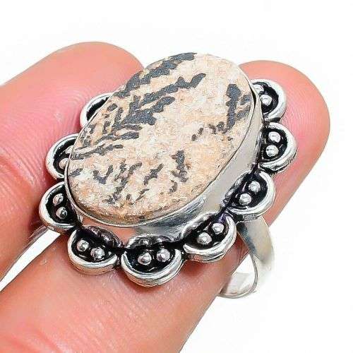 Psilomelane Dendritic Gemstone 925 Sterling Silver Plated Ring Size 8.5