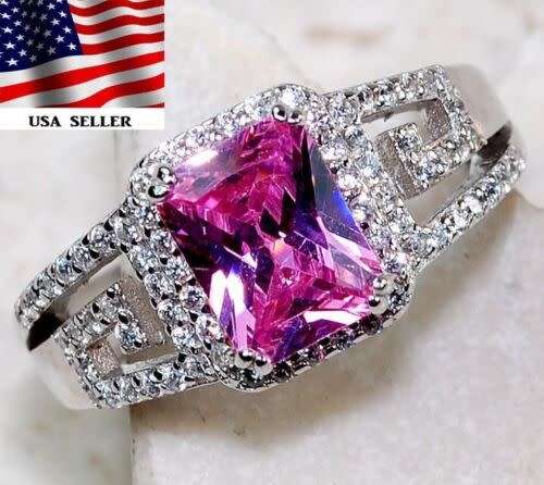 3CT Natural Pink Sapphire and Topaz 925 Solid Sterling Silver Ring Jewelry Sz 7