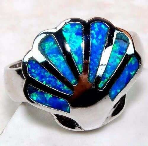 Sea Shell Natural Australian Opal Inlay 925 Solid Sterling Silver Ring Sz 7