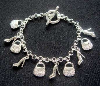 LOVELY 925 STERLING SILVER COATED SHOE & HANDBAG BRACELET