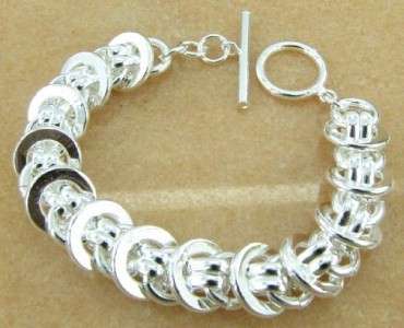 CHUNKY 925 STERLING SILVER LOOP RINGS LINKED BRACELET