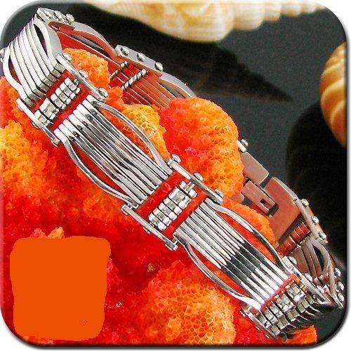 Modish Spring Pattern Silver Polish Stainless Steel Men Bracelet