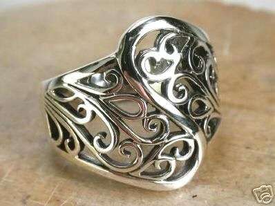 GORGEOUS STERLING SILVER WIDE FILIGREE RING size 7