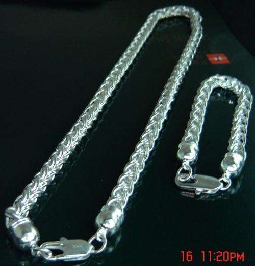 UNISEX 925 STERLING SILVER 8MM KNOTTED NECKLACE & BRACELET SET