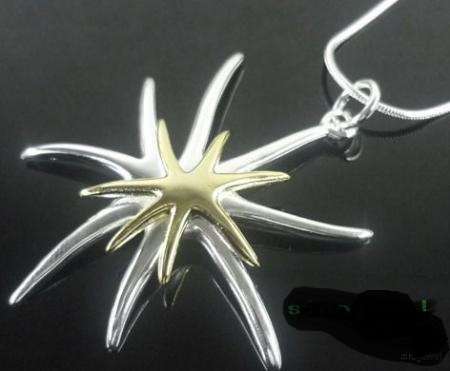 Gorgeous Gold Tone &  silver Flower  Pendant & chain