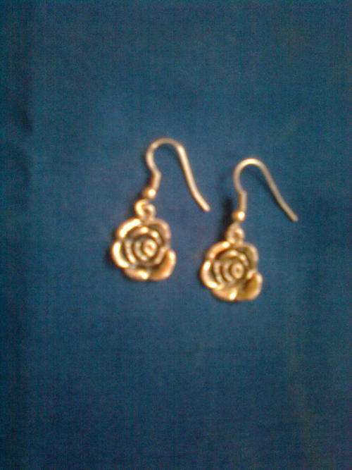 DAINTY TIBET SILVER ROSE  DANGLE EARRINGS