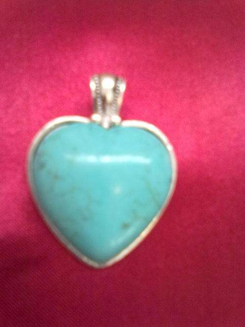 LOVELY TIBETAN SILVER CLIP ON TURQUOISE HEART PENDANT
