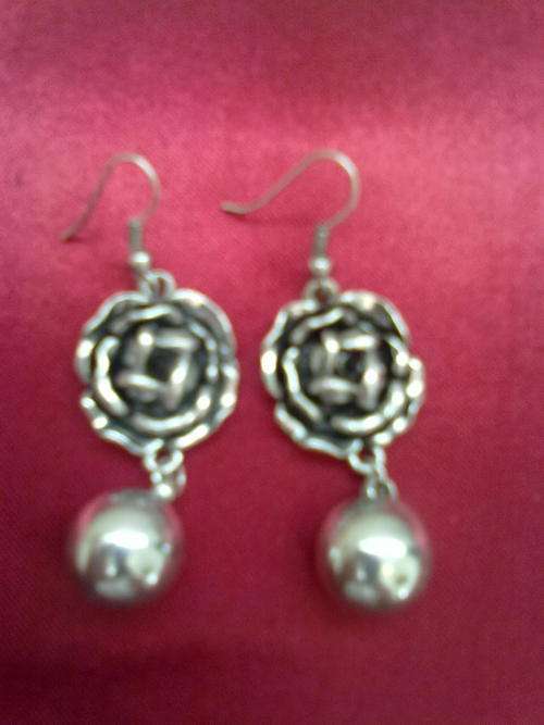 Lovely tibet silver rose & ball dangle earings
