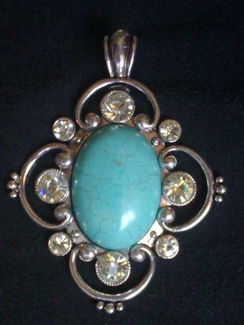 LOVELY TIBETAN SILVER CLIP ON  TURQUOISE STONE WITH CZ PENDANT