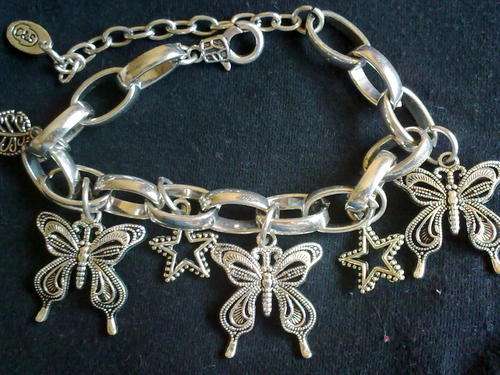 GEORGEOUS  TIBET SILVER BUTTERFLIES & STARS CHARMS  BRACELET