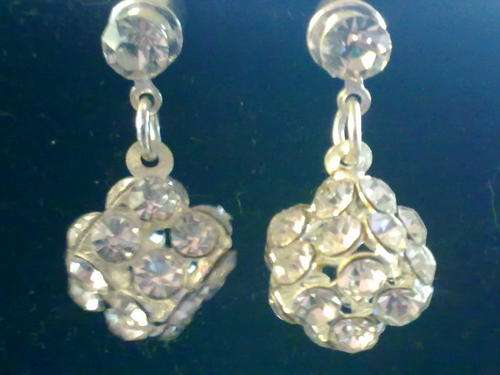 ROMANTIC SILVER DIAMANTE SQUARE DANGLE  EARRINGS