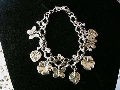 ADORABLE TIBETAN SILVER FLOWER, LEAF & BUTTERFLY  BRACELET