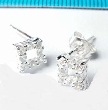 ELEGANT SILVER CRYSTAL SQUARE POST STUD EARRINGS