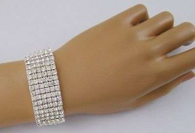 Amazing Circle 6-Rows Diamante Bridal Stretch Bracelet