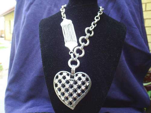 EXTRAORDINARY TIBETAN SILVER BIG HEART WITH CZ NECKLACE