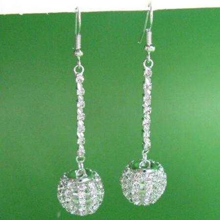 LOVELY SILVER CRYSTAL BALL DANGLE  EARRINGS
