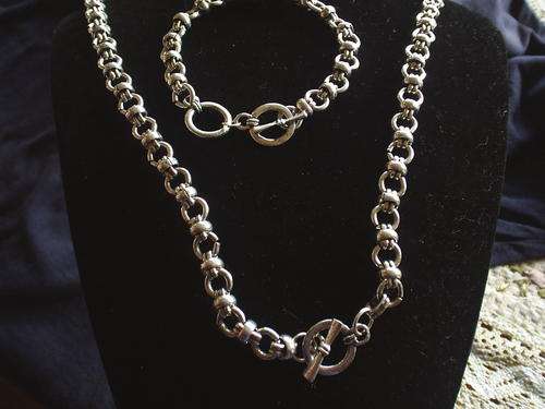 STUNNING!!! UNISEX TIBETAN SILVER 72CM LONG ROUNDS & LINKS NECKLACE & BRACELET SET